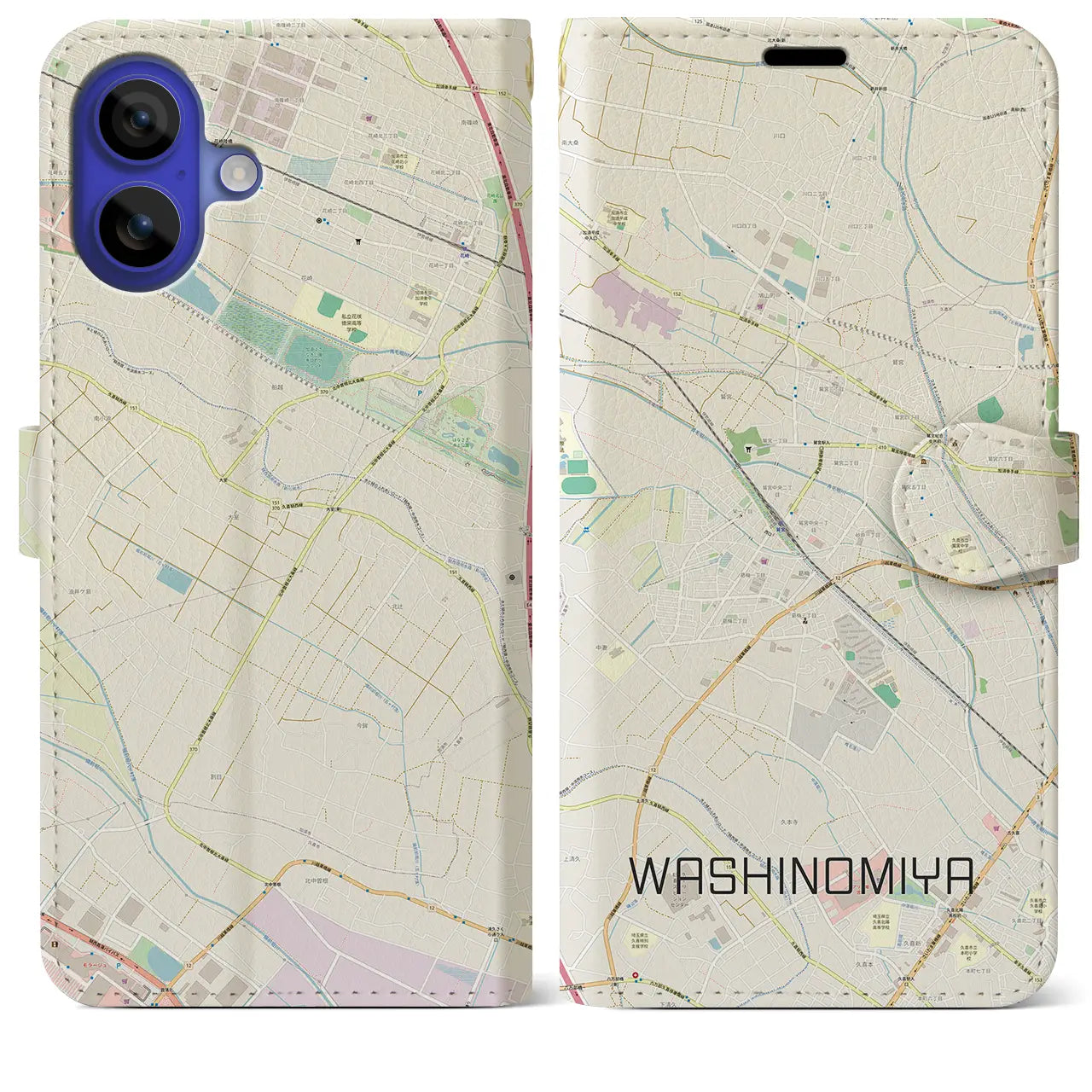 【鷲宮(埼玉県)】地図柄iPhoneケース(手帳タイプ)ナチュラル・iPhone 16 Pro Max 用