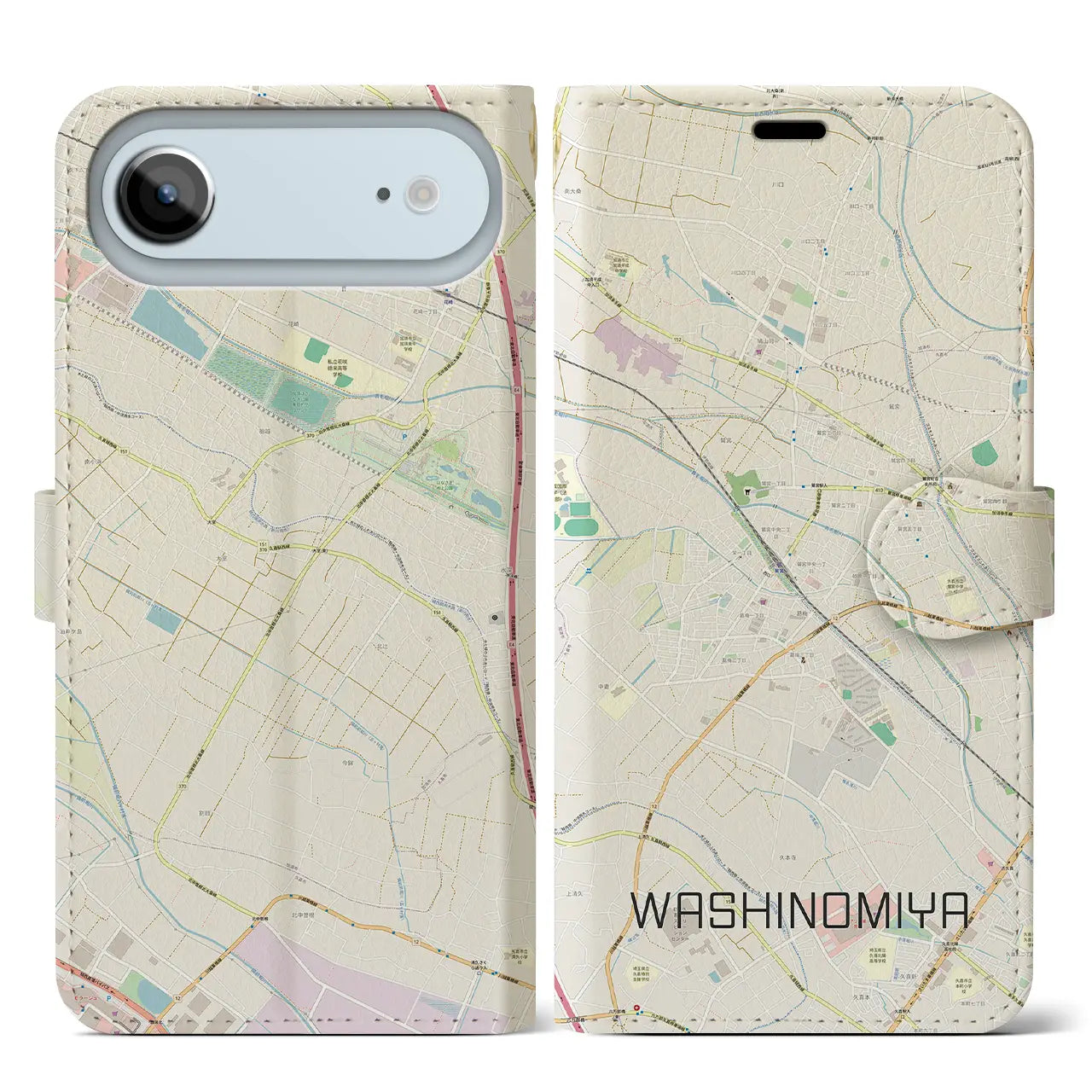 【鷲宮(埼玉県)】地図柄iPhoneケース(手帳タイプ)ナチュラル・iPhone 17 Pro Max 用