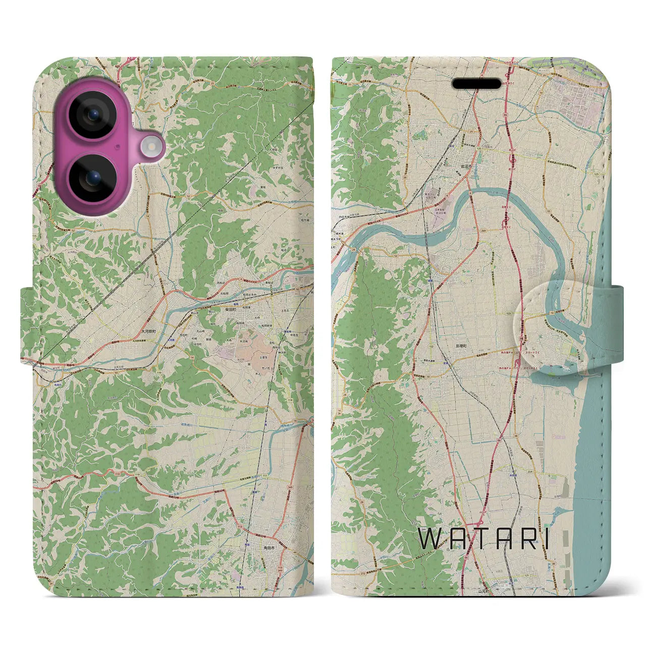 【亘理(宮城県)】地図柄iPhoneケース(手帳タイプ)ナチュラル・iPhone 16 Pro 用
