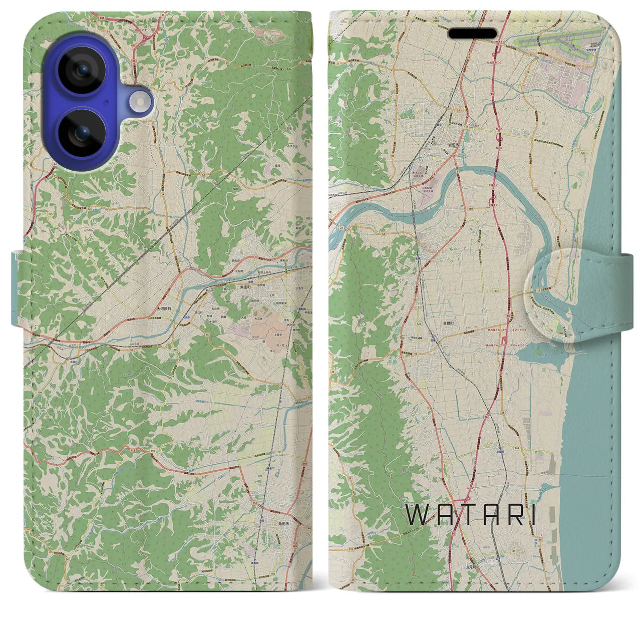 【亘理(宮城県)】地図柄iPhoneケース(手帳タイプ)ナチュラル・iPhone 16 Pro Max 用