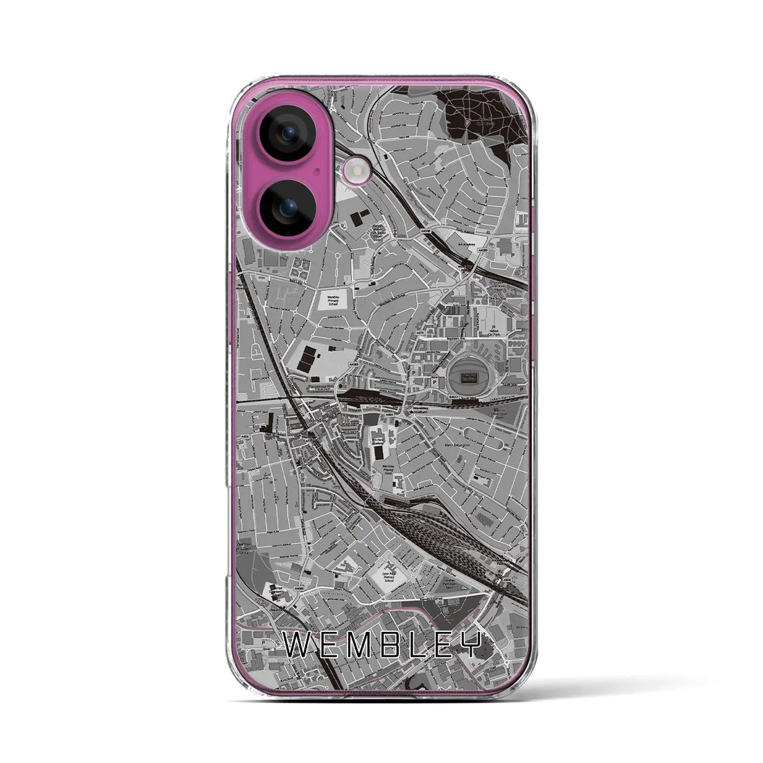 【ウェンブリー(イギリス)】地図柄iPhoneケース(クリアタイプ)モノトーン・iPhone 16 Pro 用