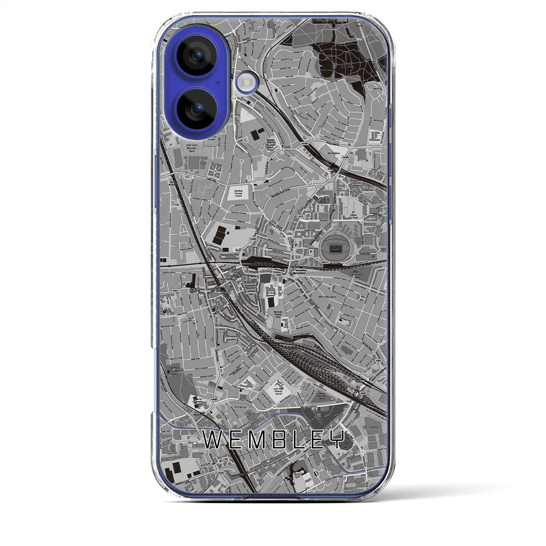 【ウェンブリー(イギリス)】地図柄iPhoneケース(クリアタイプ)モノトーン・iPhone 16 Pro Max 用