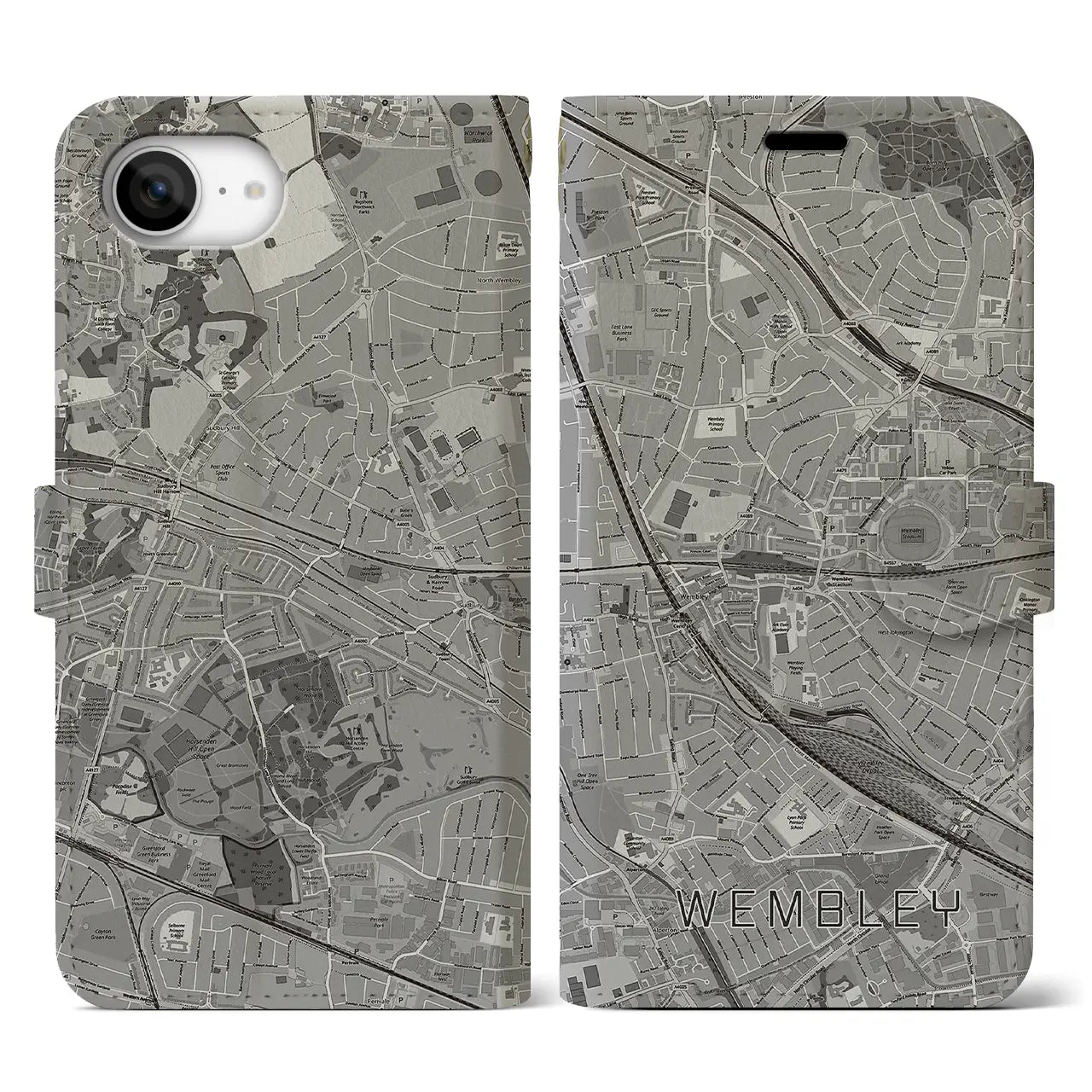 【ウェンブリー(イギリス)】地図柄iPhoneケース(手帳タイプ)