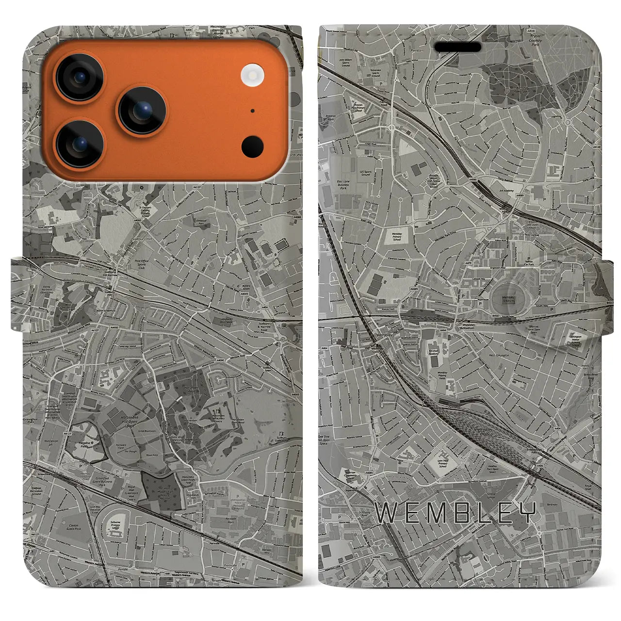 【ウェンブリー(イギリス)】地図柄iPhoneケース(手帳タイプ)