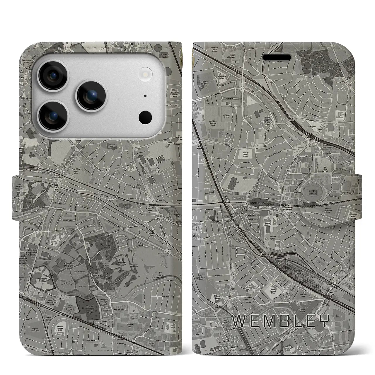 【ウェンブリー(イギリス)】地図柄iPhoneケース(手帳タイプ)