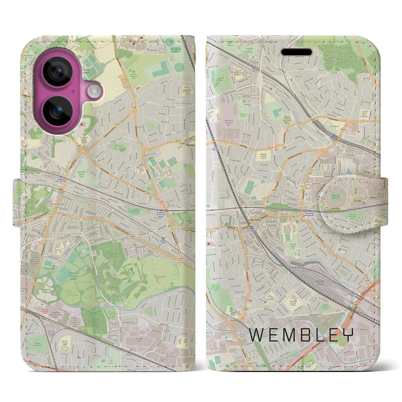 【ウェンブリー(イギリス)】地図柄iPhoneケース(手帳タイプ)ナチュラル・iPhone 16 Pro 用