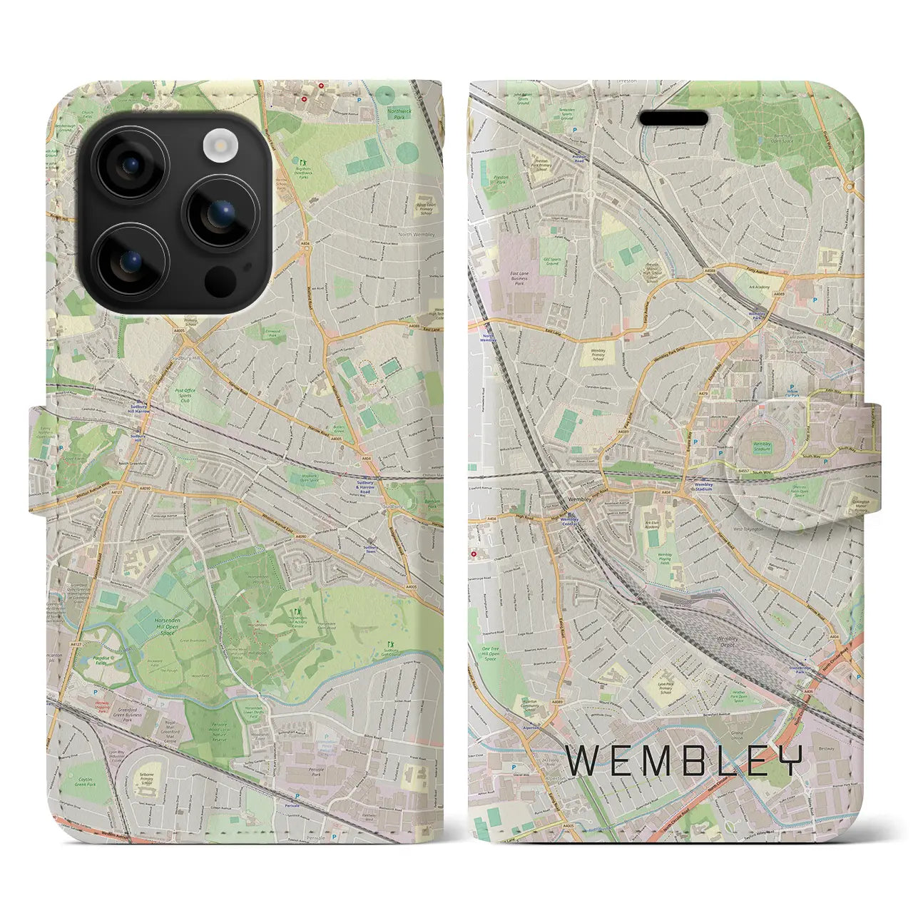 【ウェンブリー(イギリス)】地図柄iPhoneケース(手帳タイプ)ナチュラル・iPhone 16 用