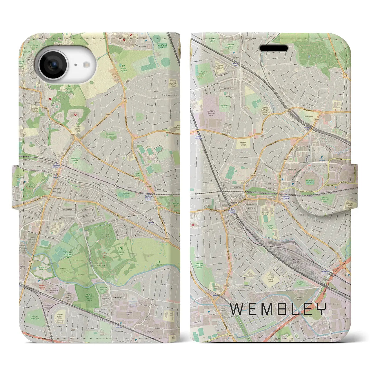 【ウェンブリー(イギリス)】地図柄iPhoneケース(手帳タイプ)