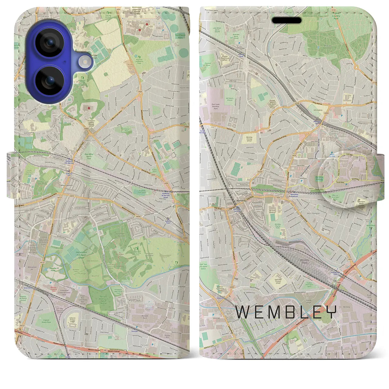 【ウェンブリー(イギリス)】地図柄iPhoneケース(手帳タイプ)ナチュラル・iPhone 16 Pro Max 用