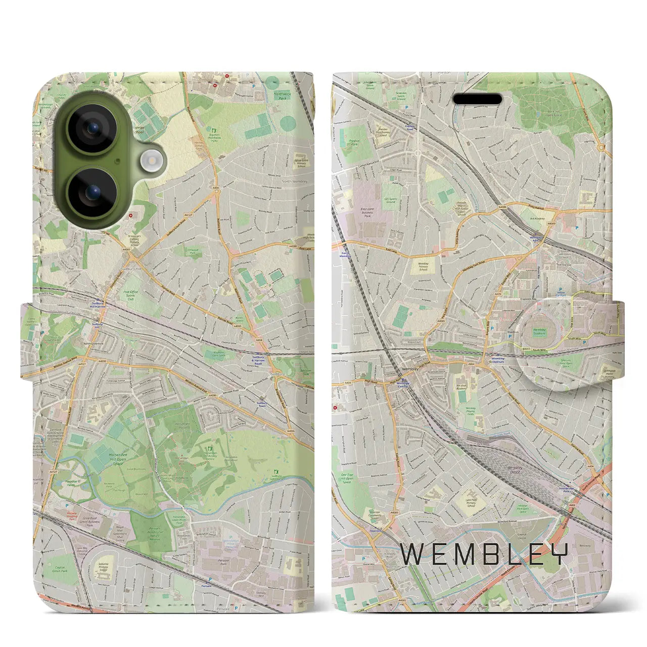 【ウェンブリー(イギリス)】地図柄iPhoneケース(手帳タイプ)