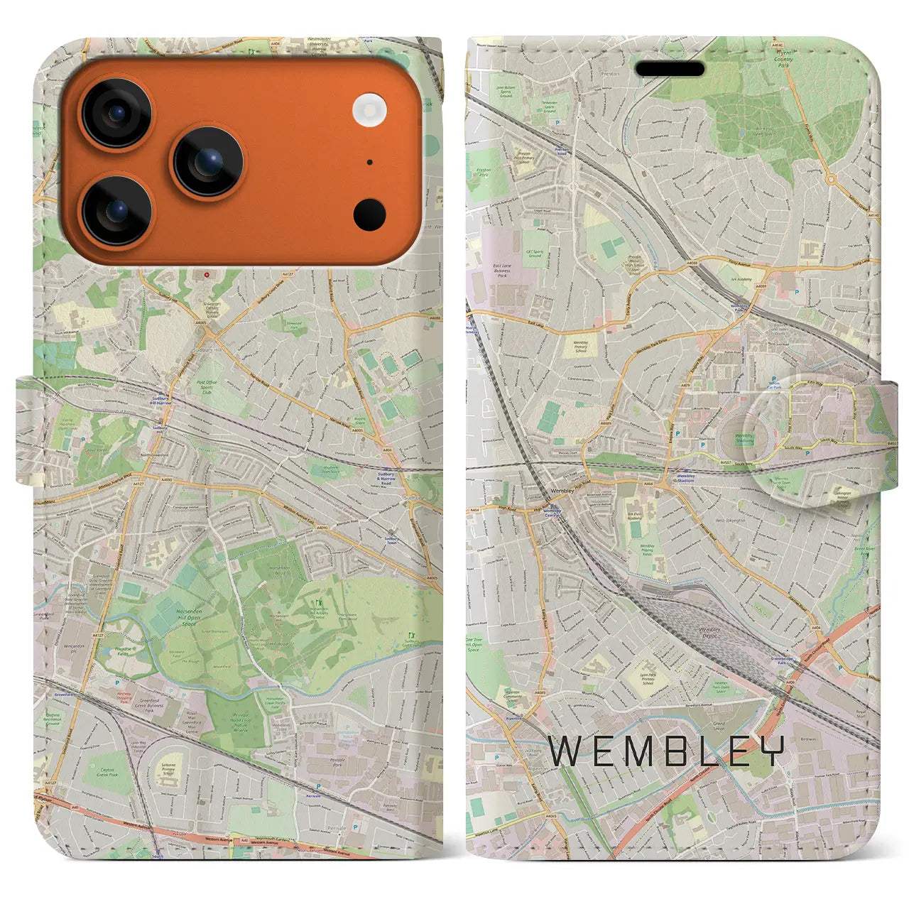 【ウェンブリー(イギリス)】地図柄iPhoneケース(手帳タイプ)