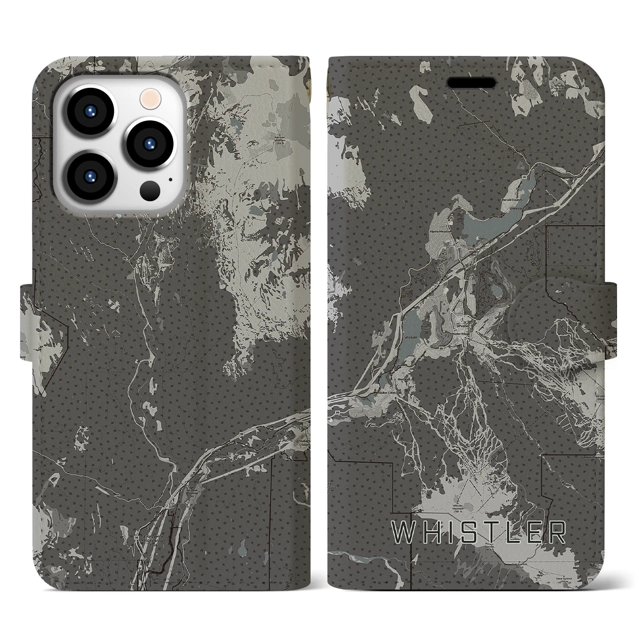 【ウィスラー(カナダ)】地図柄iPhoneケース(手帳タイプ)