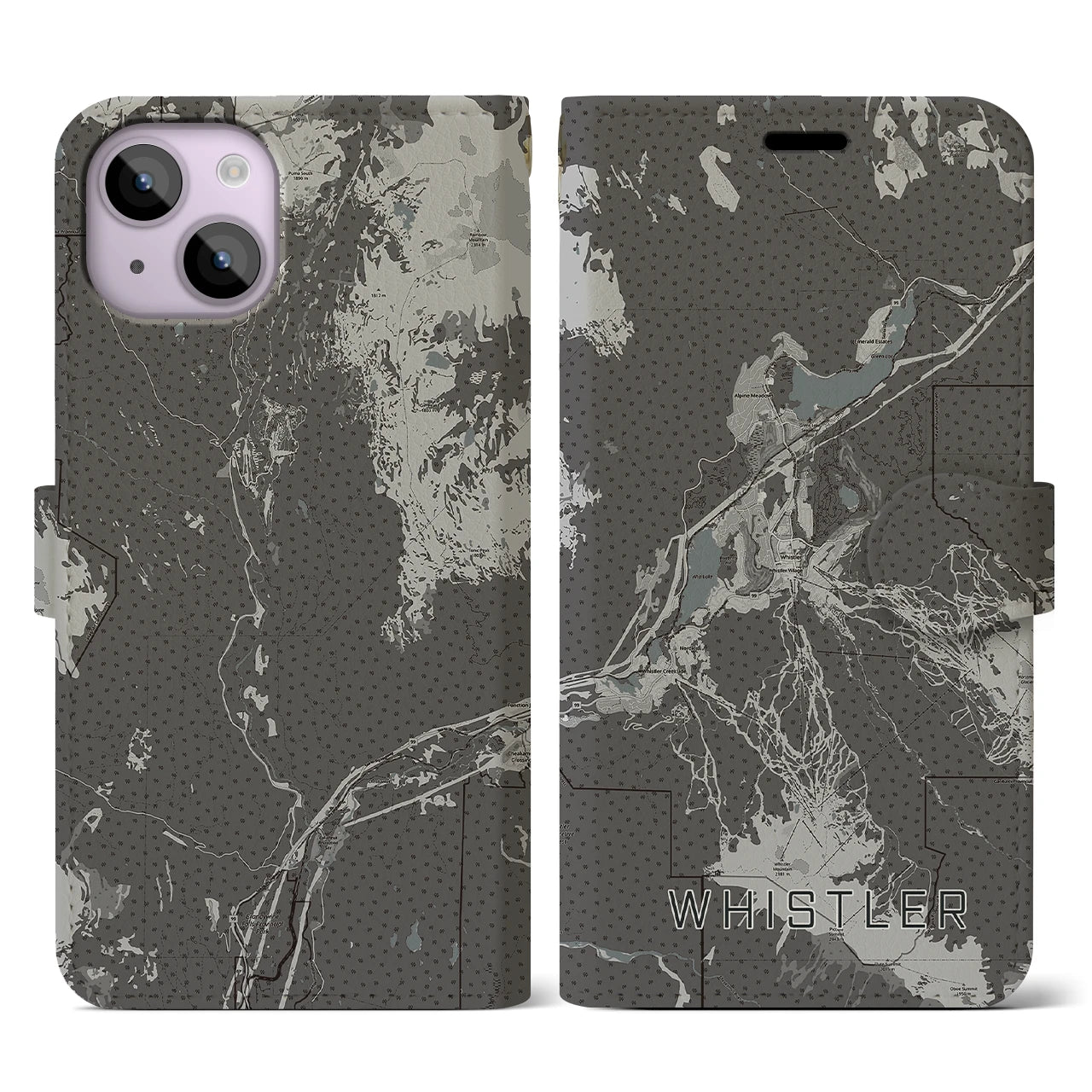 【ウィスラー(カナダ)】地図柄iPhoneケース(手帳タイプ)