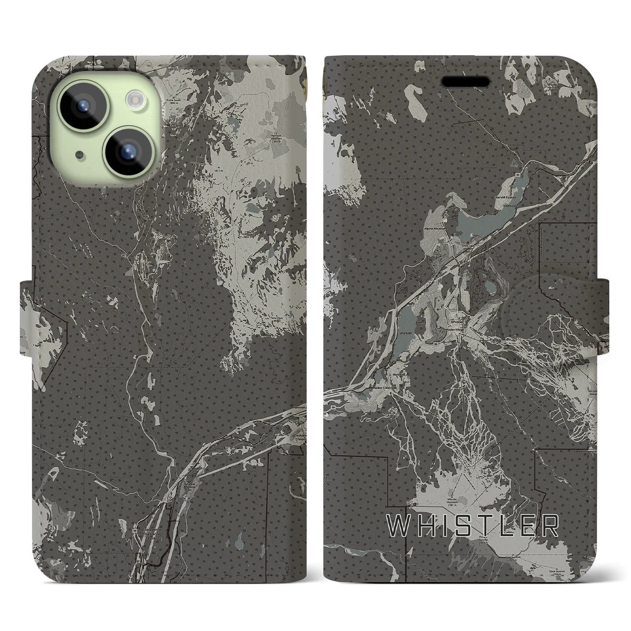 【ウィスラー(カナダ)】地図柄iPhoneケース(手帳タイプ)