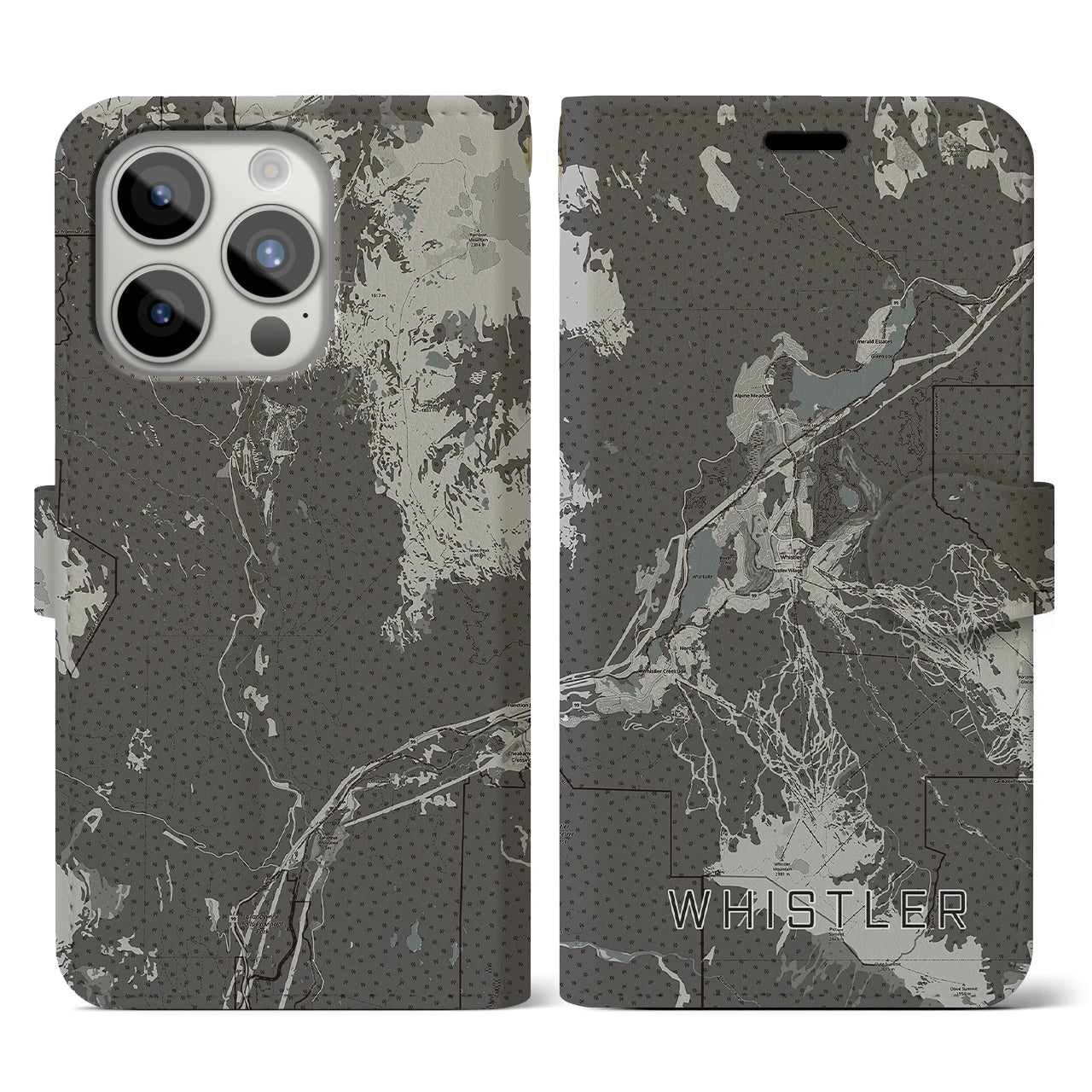 【ウィスラー(カナダ)】地図柄iPhoneケース(手帳タイプ)