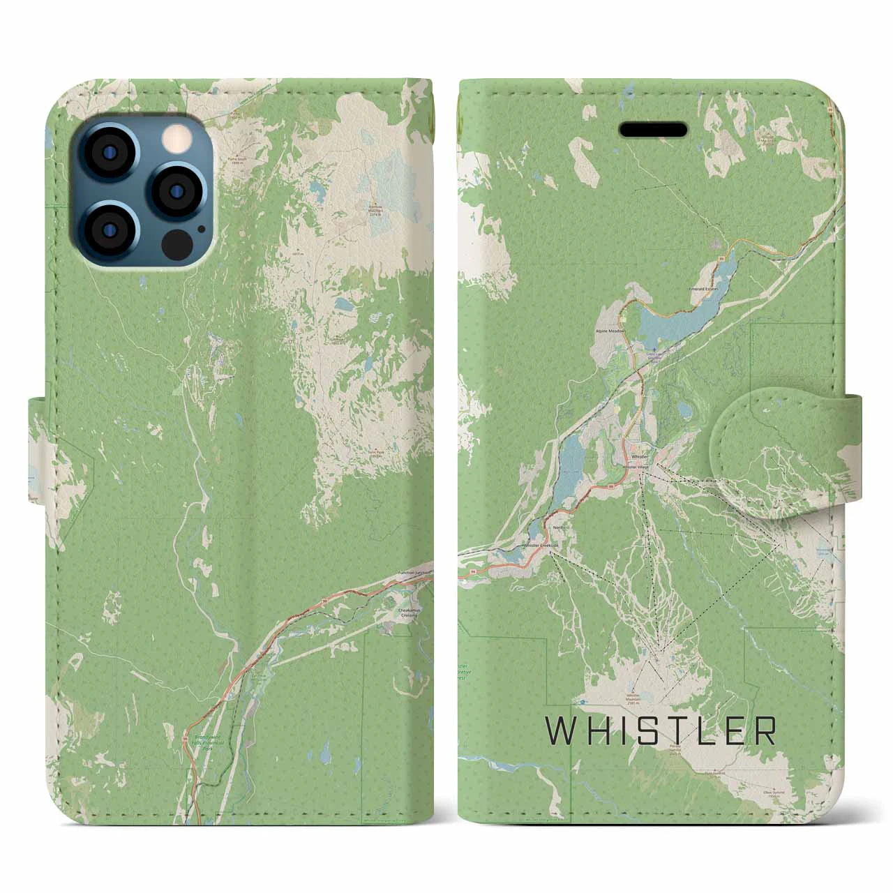 【ウィスラー(カナダ)】地図柄iPhoneケース(手帳タイプ)