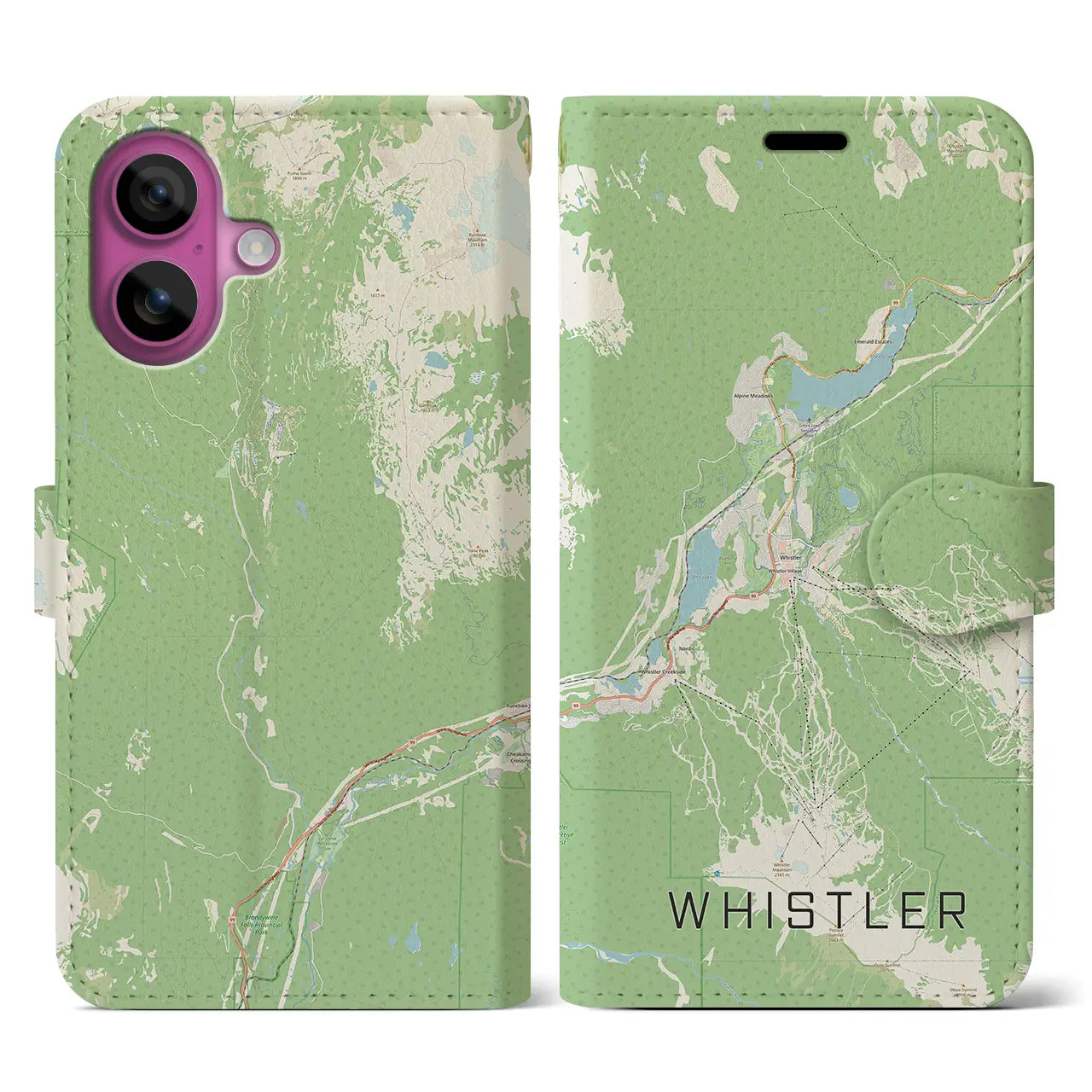 【ウィスラー(カナダ)】地図柄iPhoneケース(手帳タイプ)ナチュラル・iPhone 16 Pro 用