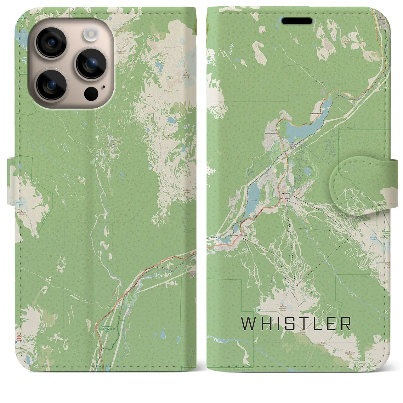 【ウィスラー(カナダ)】地図柄iPhoneケース(手帳タイプ)