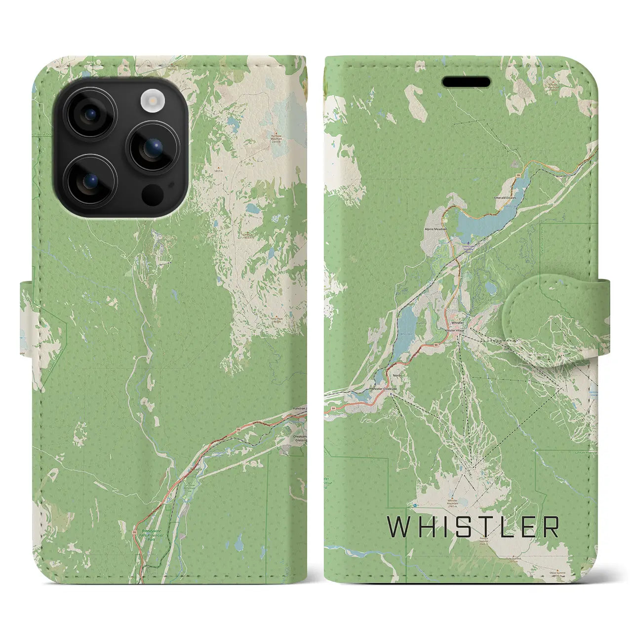 【ウィスラー(カナダ)】地図柄iPhoneケース(手帳タイプ)