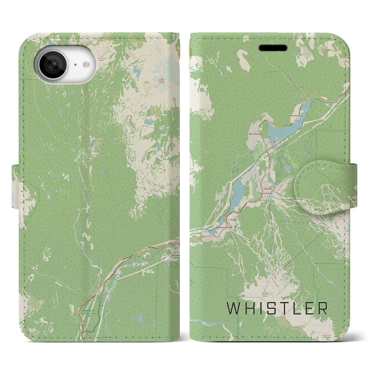 【ウィスラー(カナダ)】地図柄iPhoneケース(手帳タイプ)