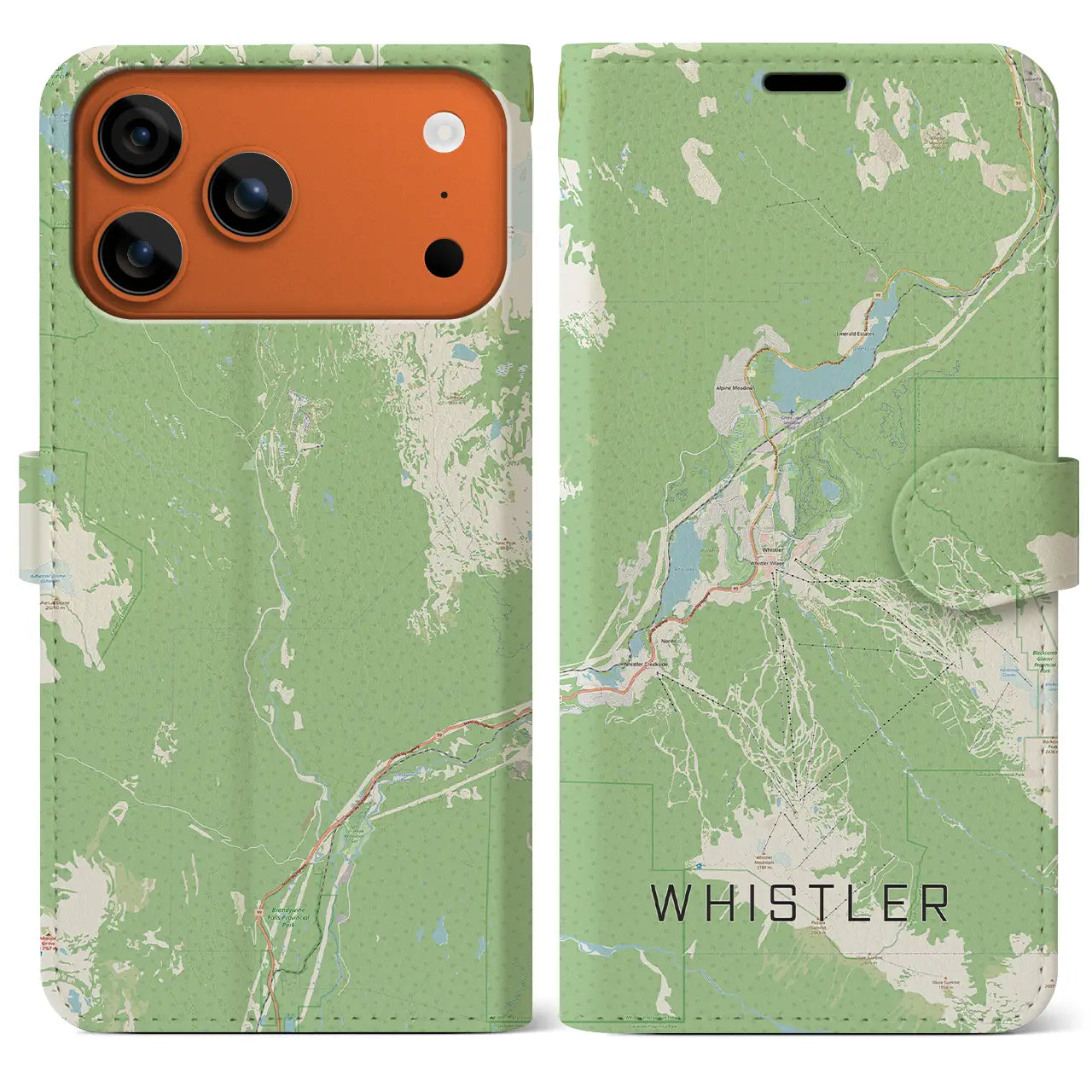 【ウィスラー(カナダ)】地図柄iPhoneケース(手帳タイプ)