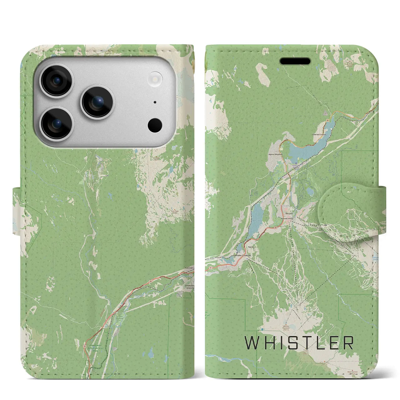 【ウィスラー(カナダ)】地図柄iPhoneケース(手帳タイプ)