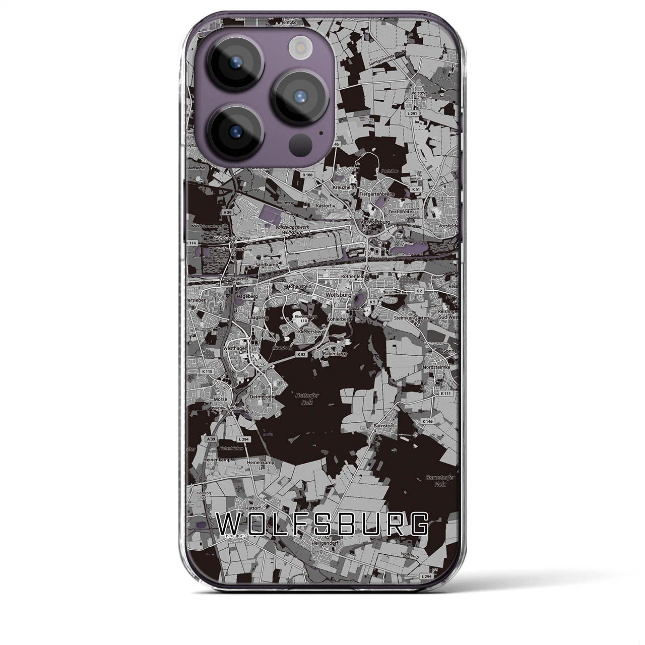 【ヴォルフスブルク(ドイツ)】地図柄iPhoneケース(クリアタイプ)