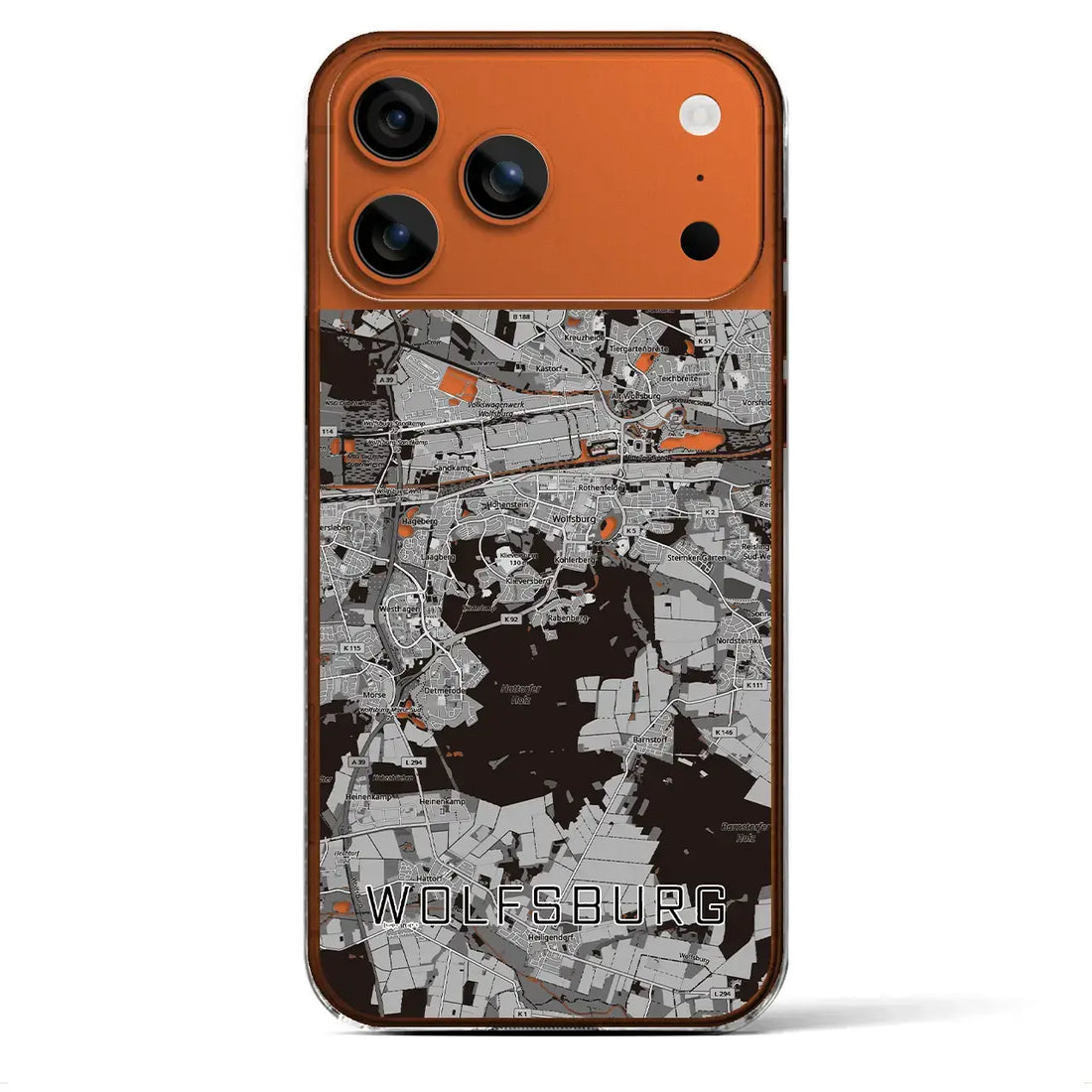 【ヴォルフスブルク(ドイツ)】地図柄iPhoneケース(クリアタイプ)モノトーン・iPhone 17 Pro Max 用