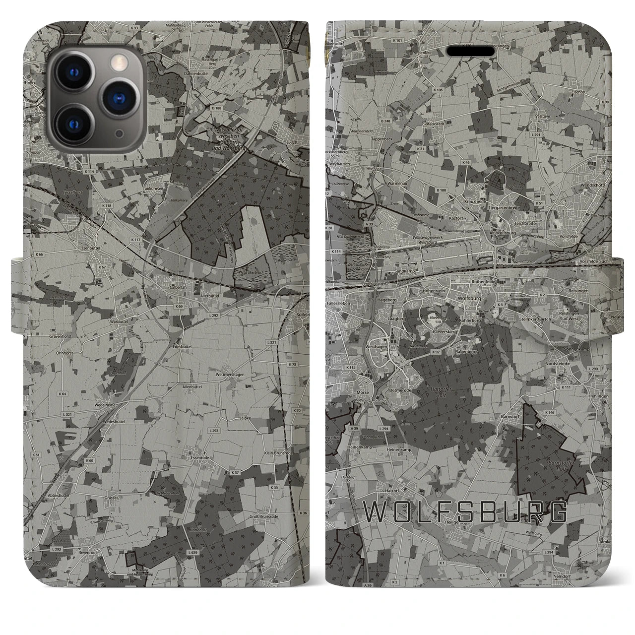【ヴォルフスブルク(ドイツ)】地図柄iPhoneケース(手帳タイプ)