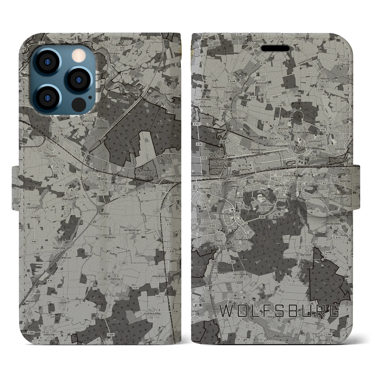 【ヴォルフスブルク(ドイツ)】地図柄iPhoneケース(手帳タイプ)