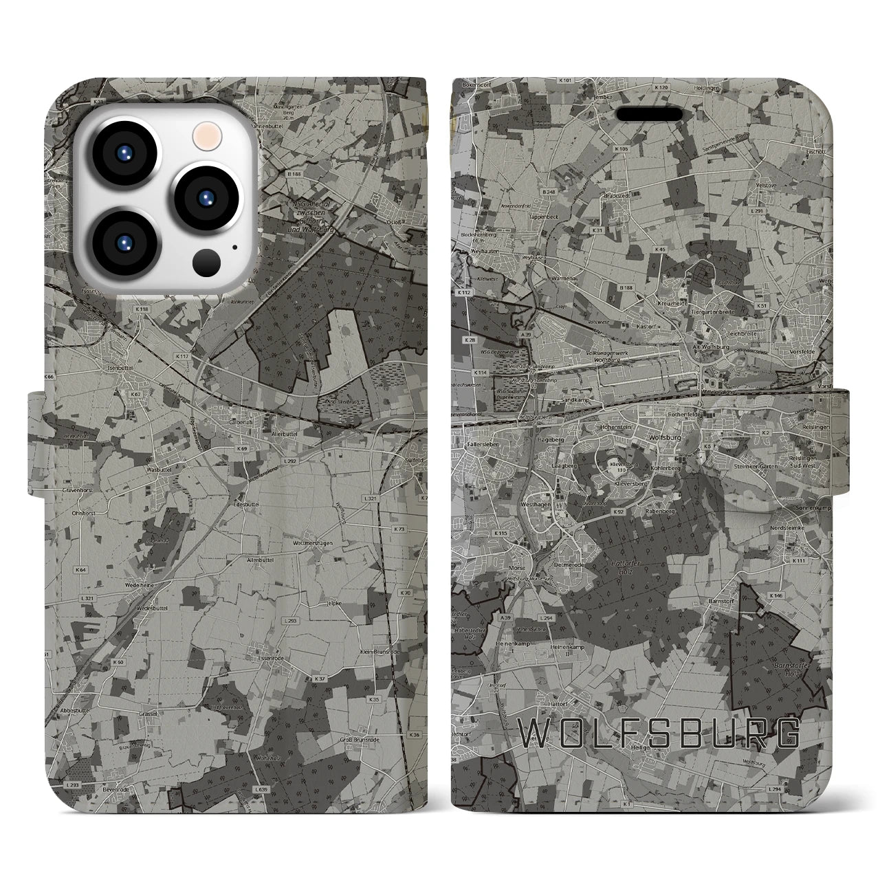 【ヴォルフスブルク(ドイツ)】地図柄iPhoneケース(手帳タイプ)