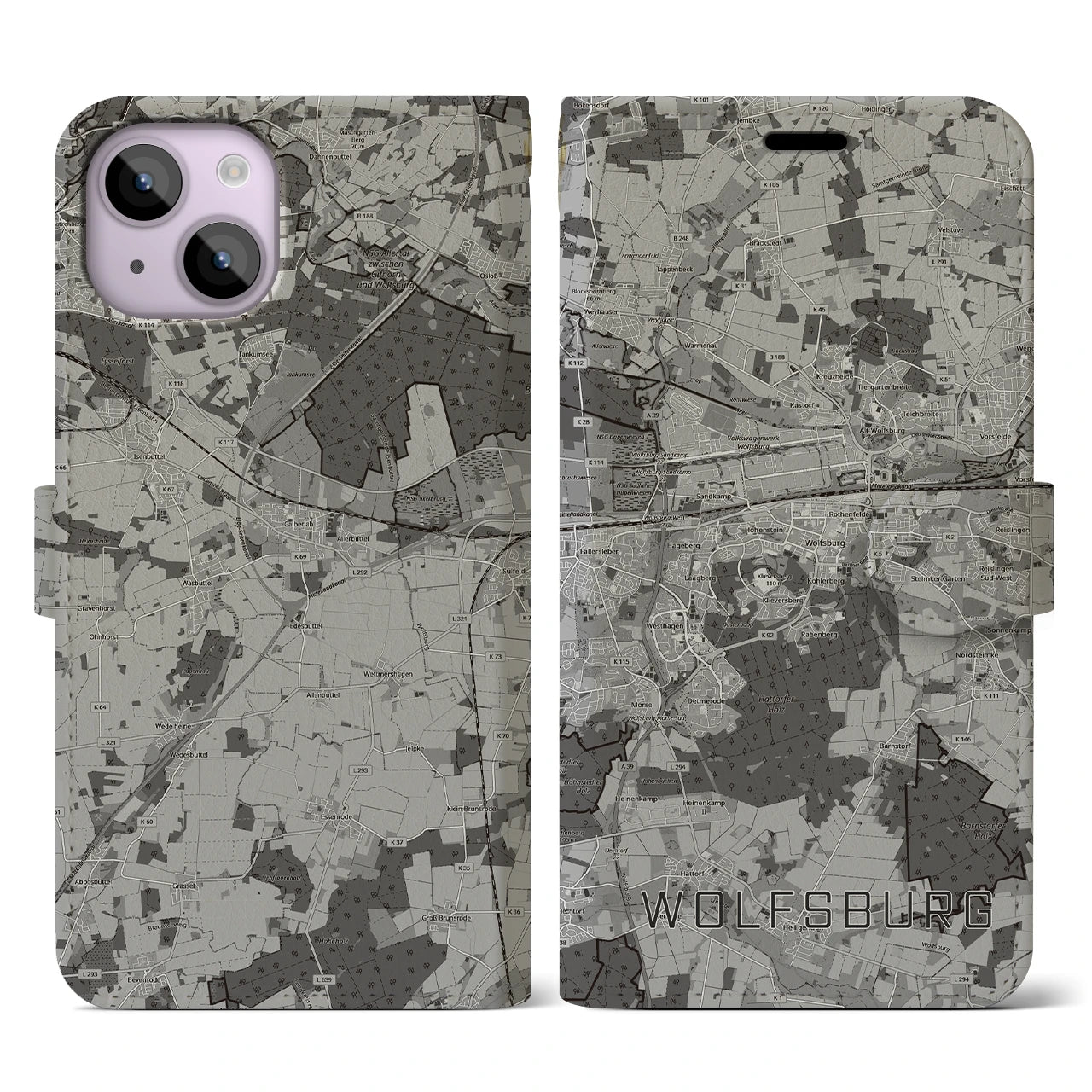 【ヴォルフスブルク(ドイツ)】地図柄iPhoneケース(手帳タイプ)