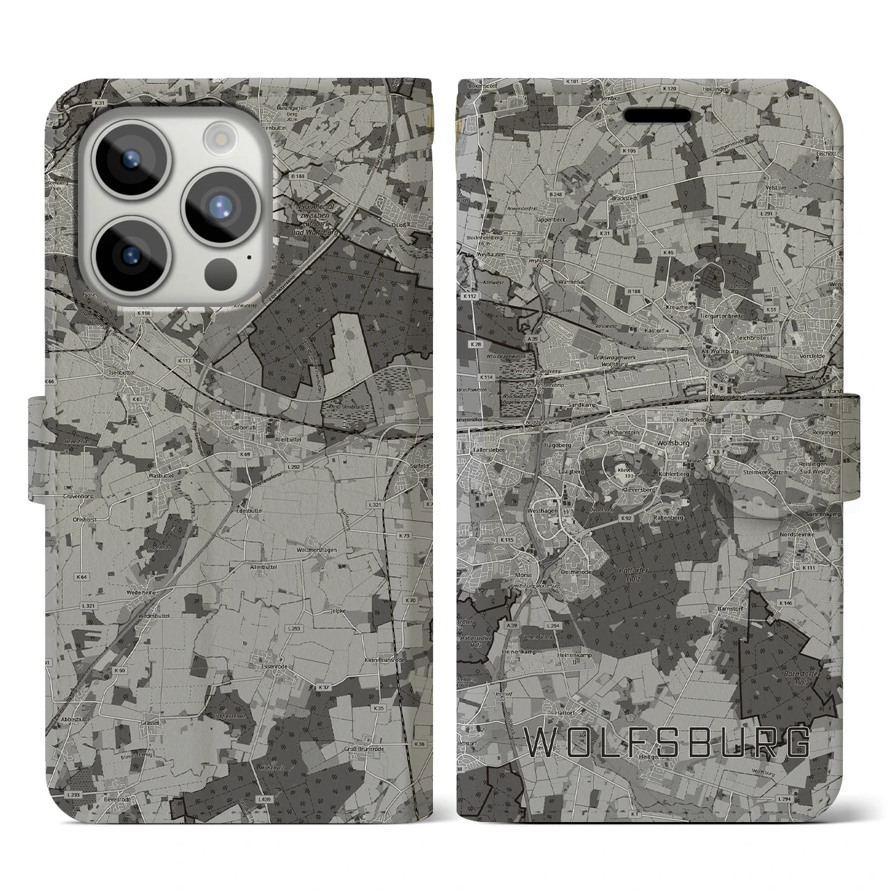 【ヴォルフスブルク(ドイツ)】地図柄iPhoneケース(手帳タイプ)