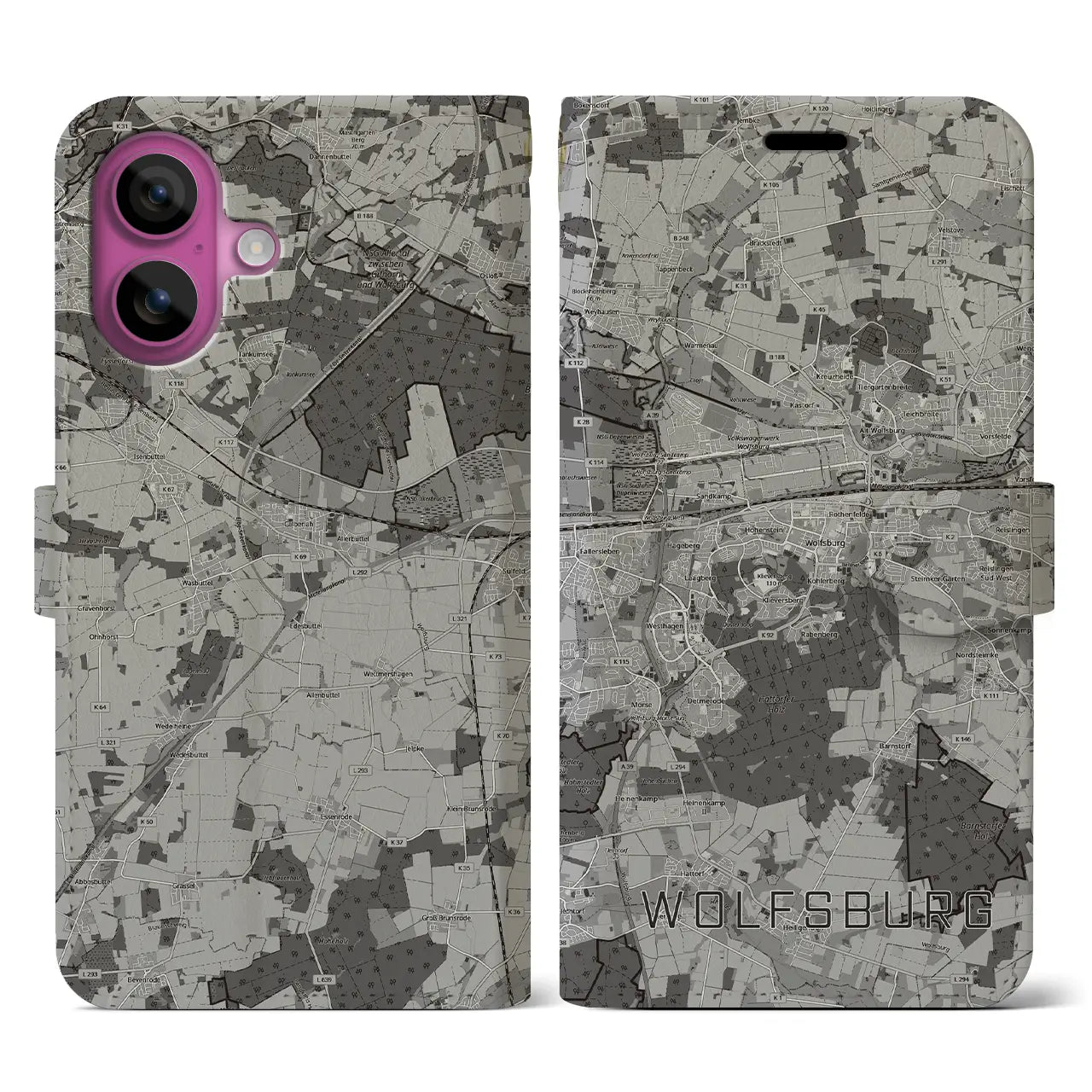 【ヴォルフスブルク(ドイツ)】地図柄iPhoneケース(手帳タイプ)