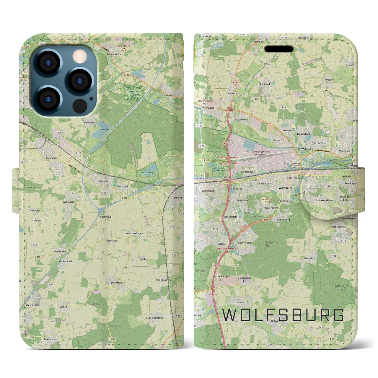 【ヴォルフスブルク(ドイツ)】地図柄iPhoneケース(手帳タイプ)