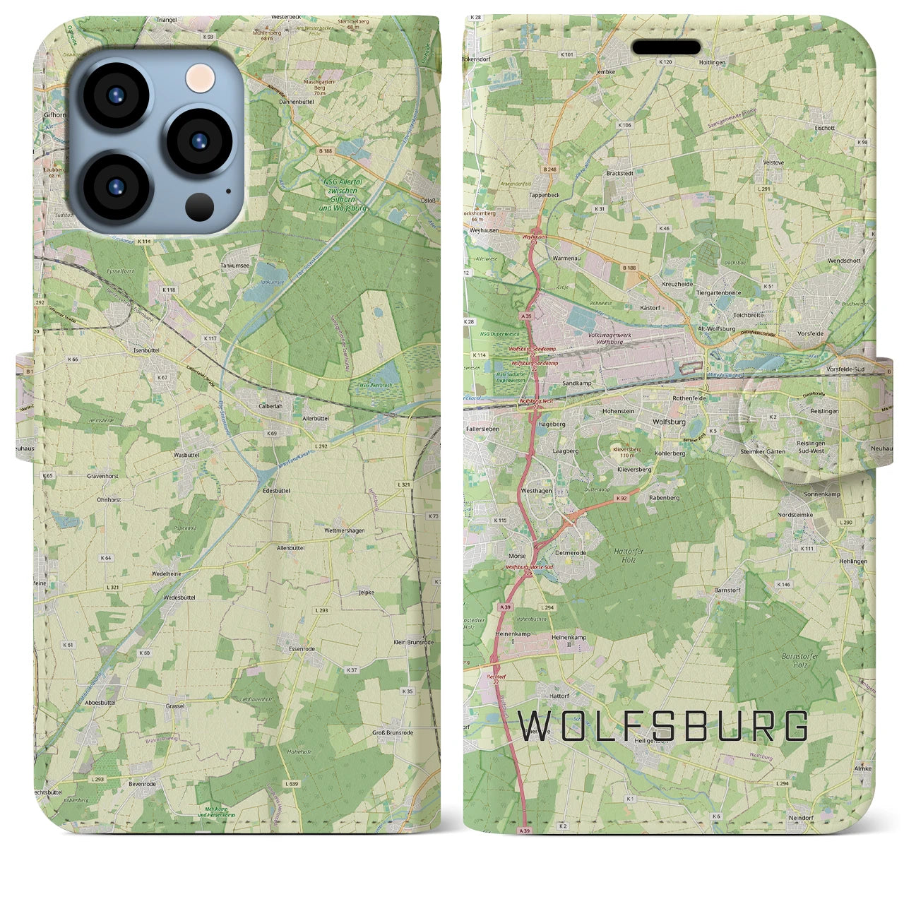 【ヴォルフスブルク(ドイツ)】地図柄iPhoneケース(手帳タイプ)