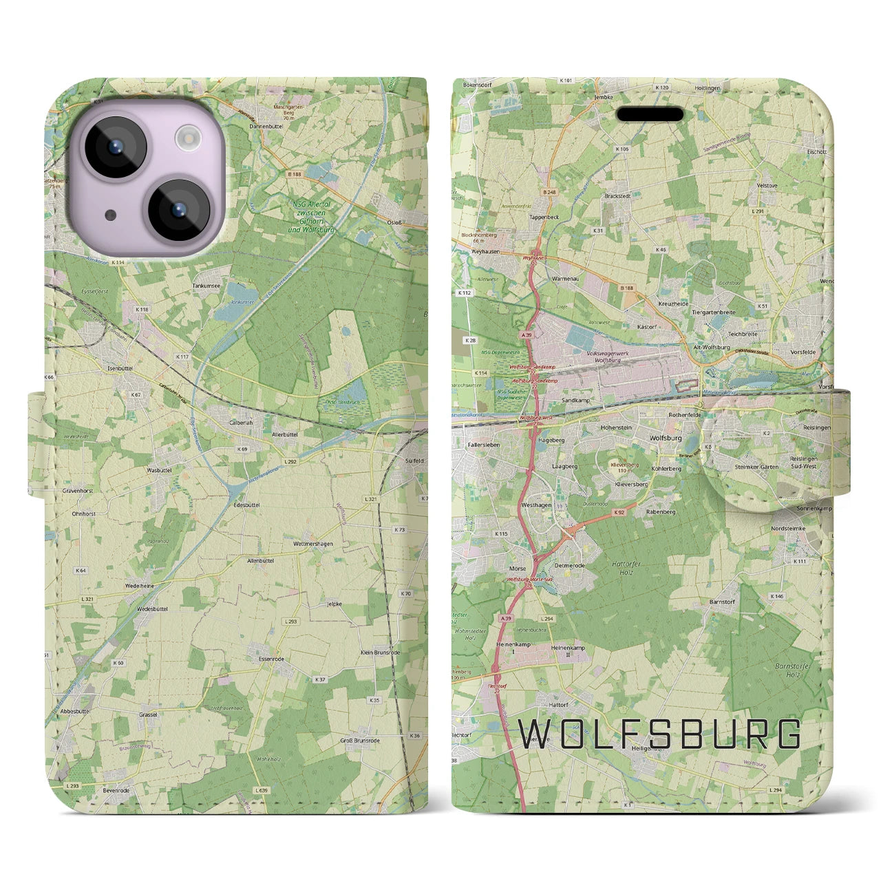【ヴォルフスブルク(ドイツ)】地図柄iPhoneケース(手帳タイプ)