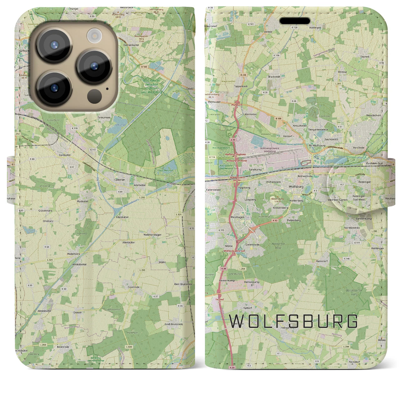 【ヴォルフスブルク(ドイツ)】地図柄iPhoneケース(手帳タイプ)