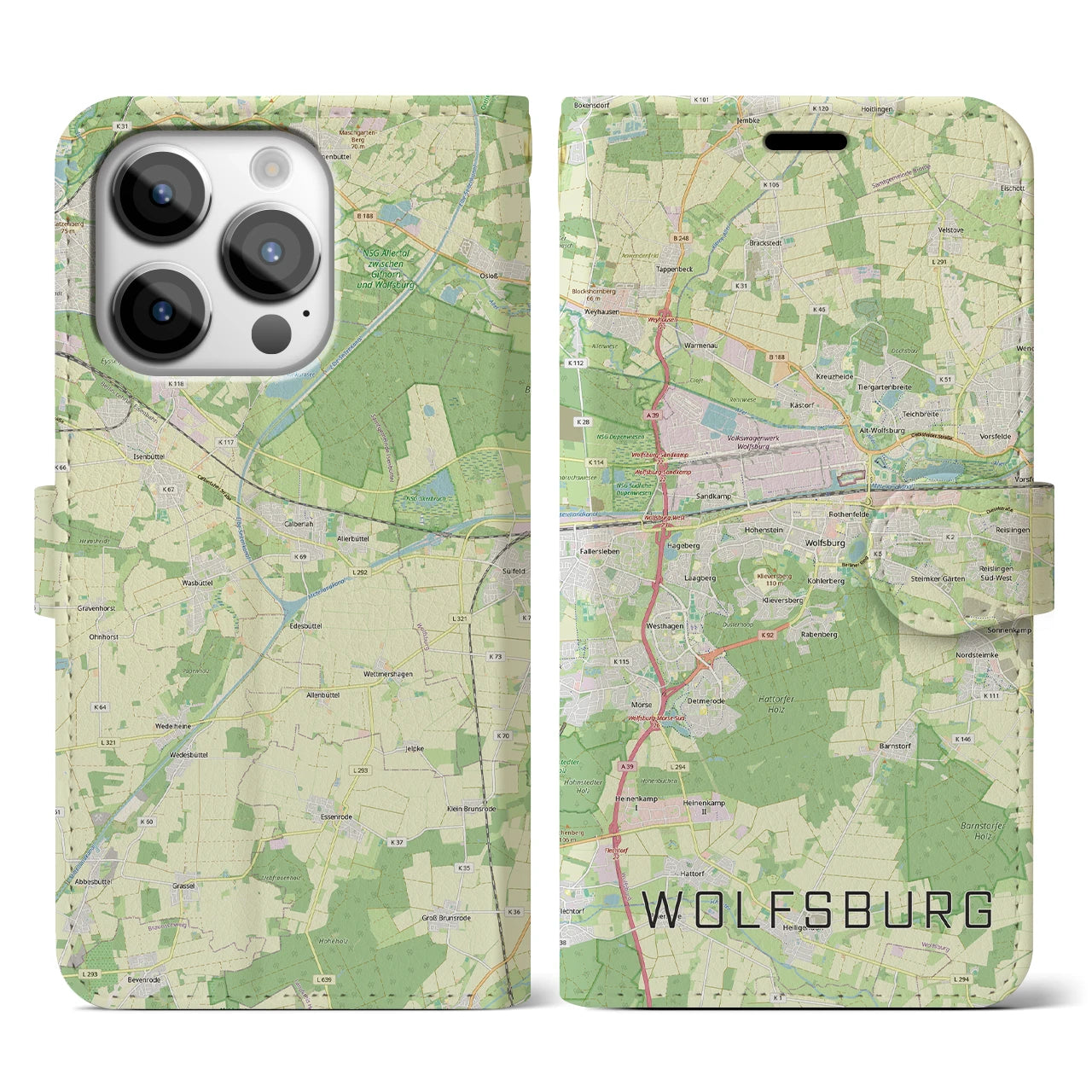 【ヴォルフスブルク(ドイツ)】地図柄iPhoneケース(手帳タイプ)