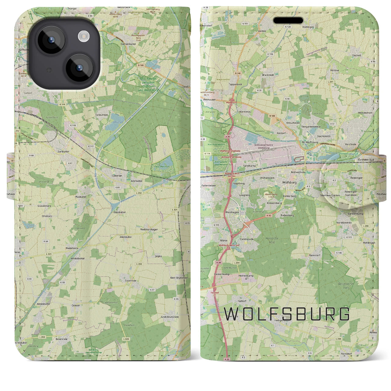 【ヴォルフスブルク(ドイツ)】地図柄iPhoneケース(手帳タイプ)