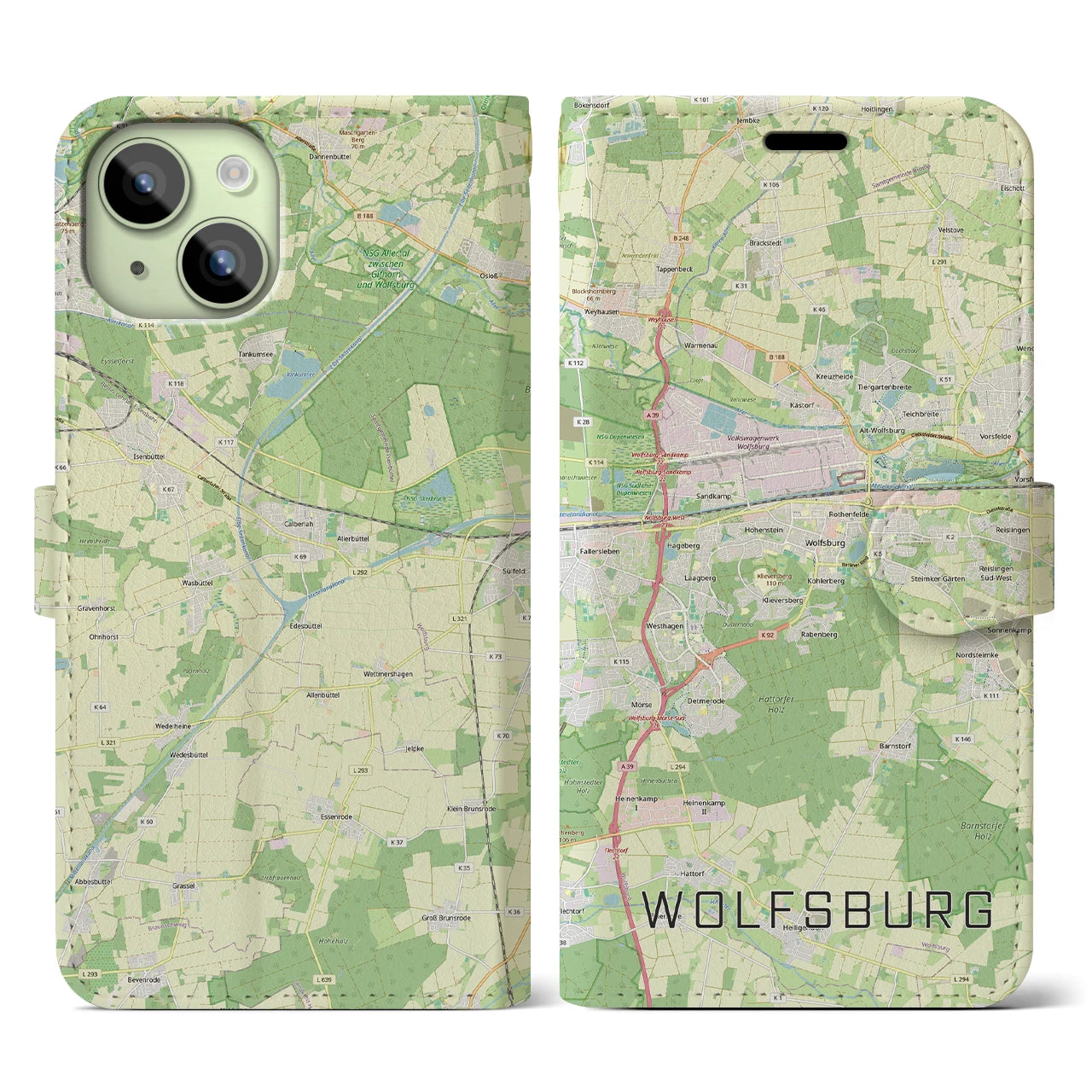 【ヴォルフスブルク(ドイツ)】地図柄iPhoneケース(手帳タイプ)