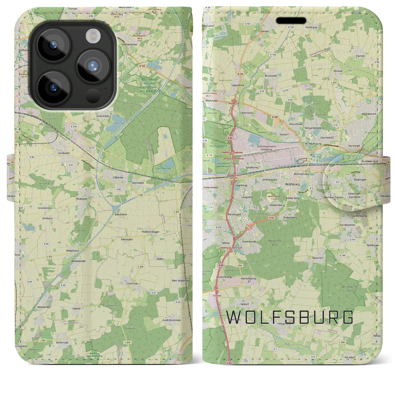 【ヴォルフスブルク(ドイツ)】地図柄iPhoneケース(手帳タイプ)