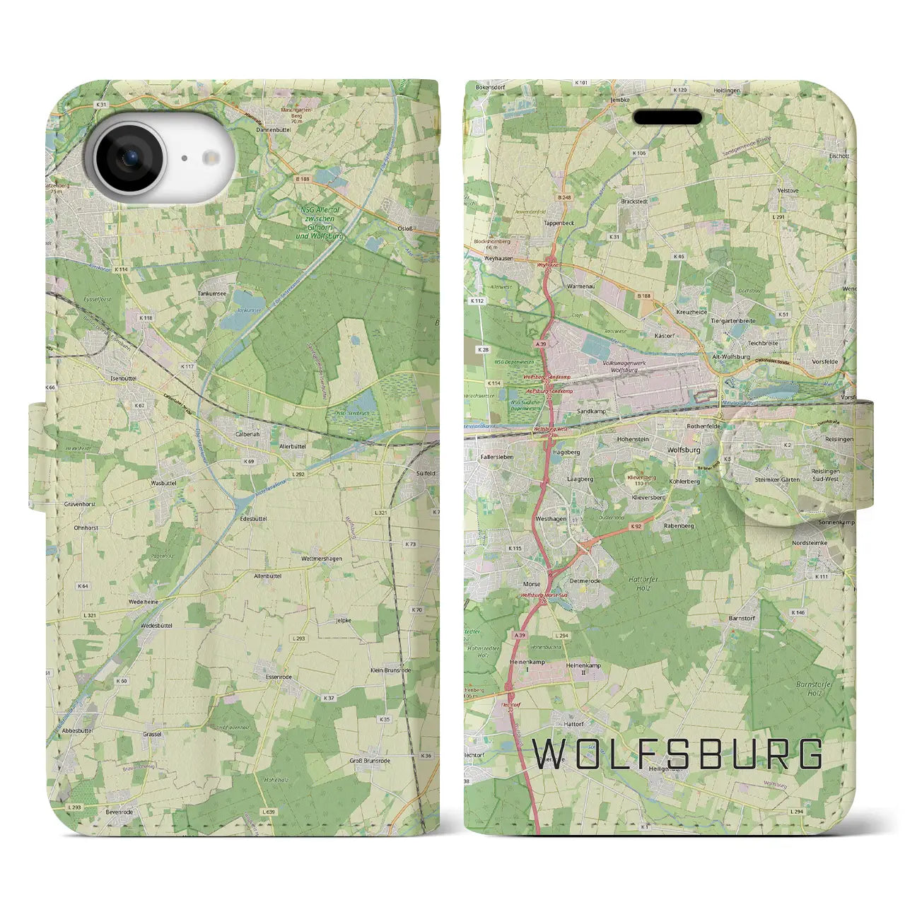 【ヴォルフスブルク(ドイツ)】地図柄iPhoneケース(手帳タイプ)