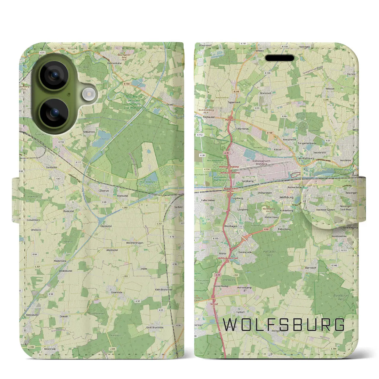 【ヴォルフスブルク(ドイツ)】地図柄iPhoneケース(手帳タイプ)ナチュラル・iPhone 17 Pro Max 用