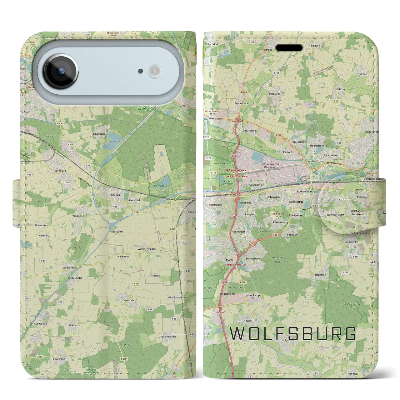 【ヴォルフスブルク(ドイツ)】地図柄iPhoneケース(手帳タイプ)