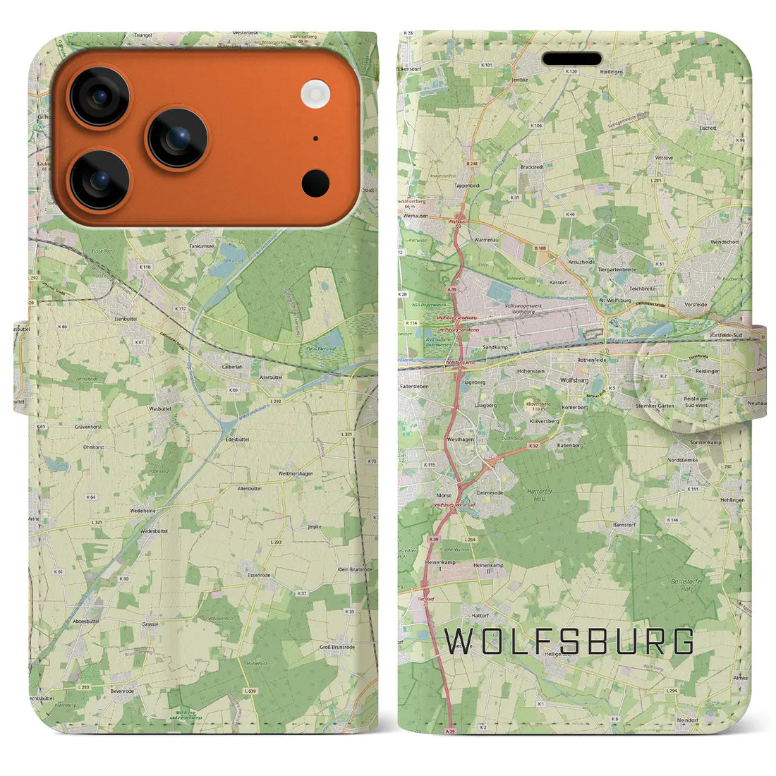 【ヴォルフスブルク(ドイツ)】地図柄iPhoneケース(手帳タイプ)モノトーン・iPhone 17 Pro Max 用