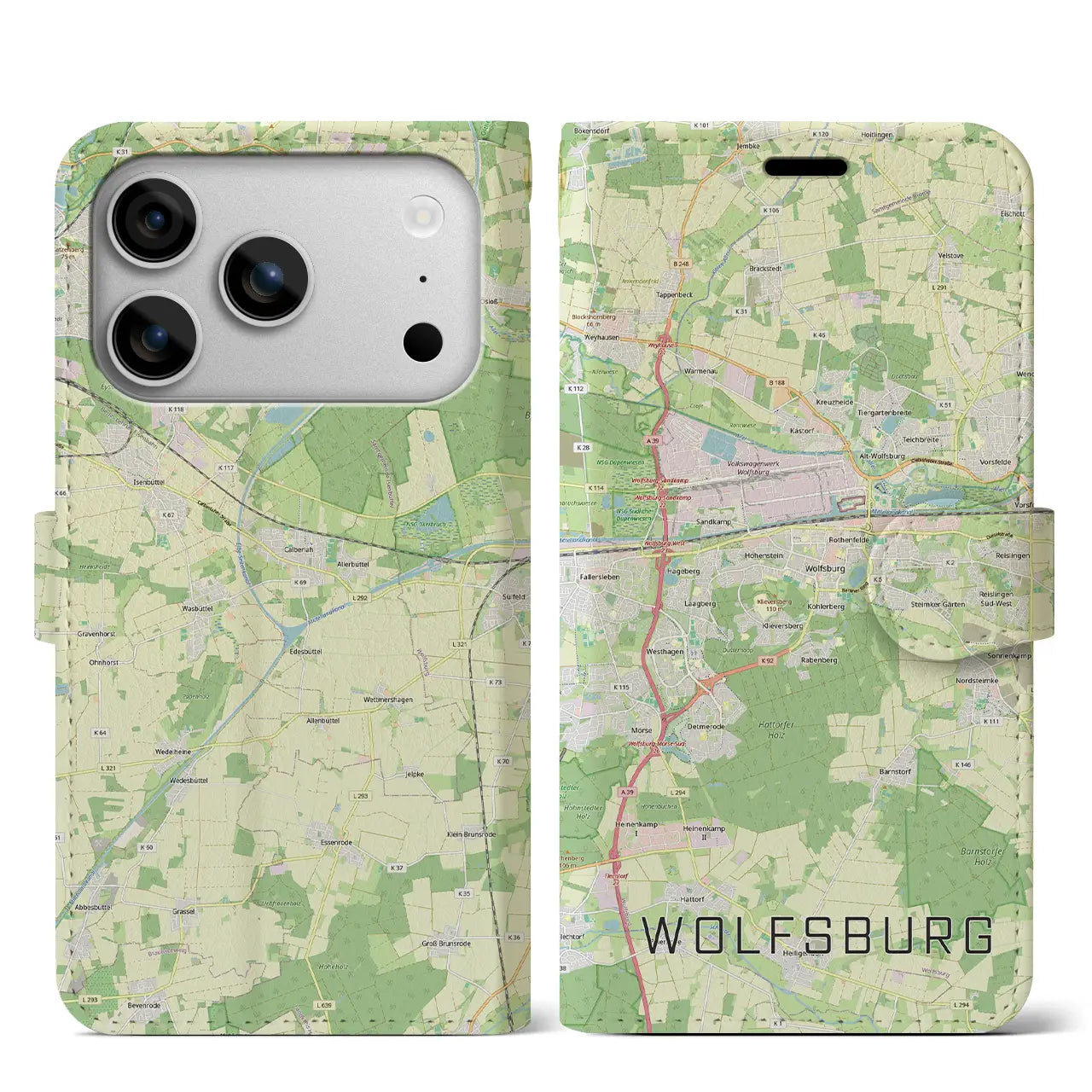 【ヴォルフスブルク(ドイツ)】地図柄iPhoneケース(手帳タイプ)