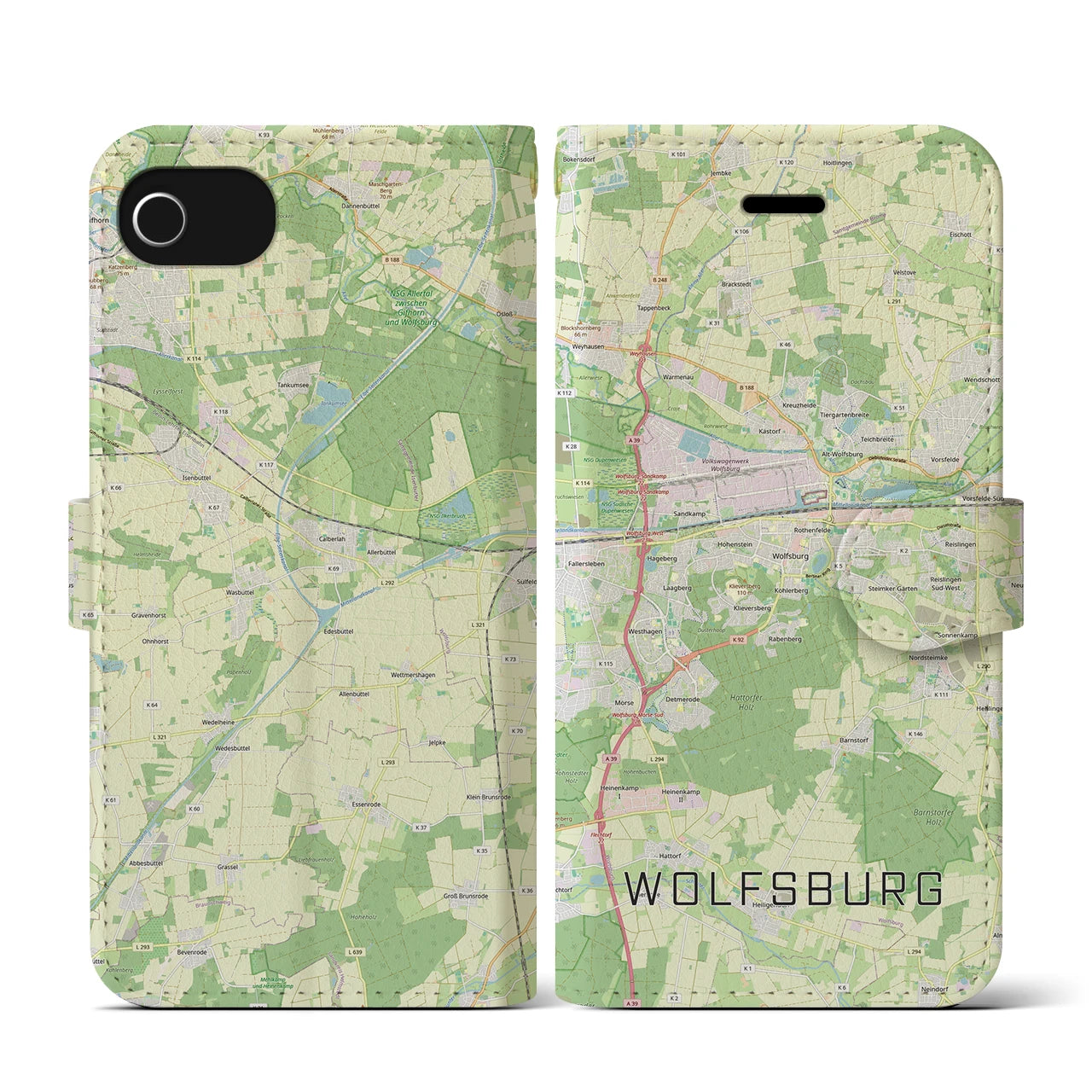 【ヴォルフスブルク(ドイツ)】地図柄iPhoneケース(手帳タイプ)