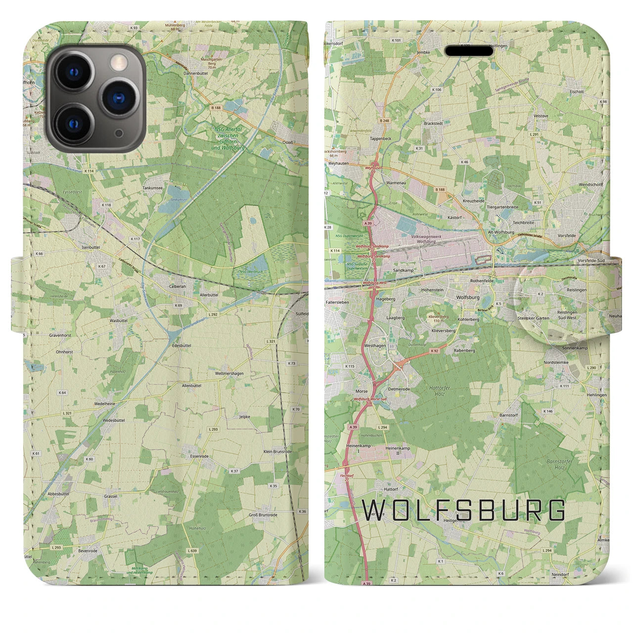 【ヴォルフスブルク(ドイツ)】地図柄iPhoneケース(手帳タイプ)
