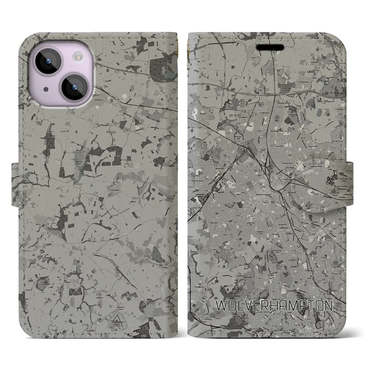 【ウルヴァーハンプトン(イギリス)】地図柄iPhoneケース(手帳タイプ)